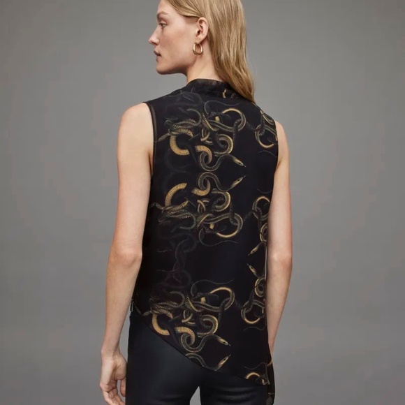 All Saints Women's Abi Drape Sleeveless Top Black - Picture 9 of 12